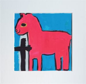 painting on paper by karel van kakketist pink horse (27)
