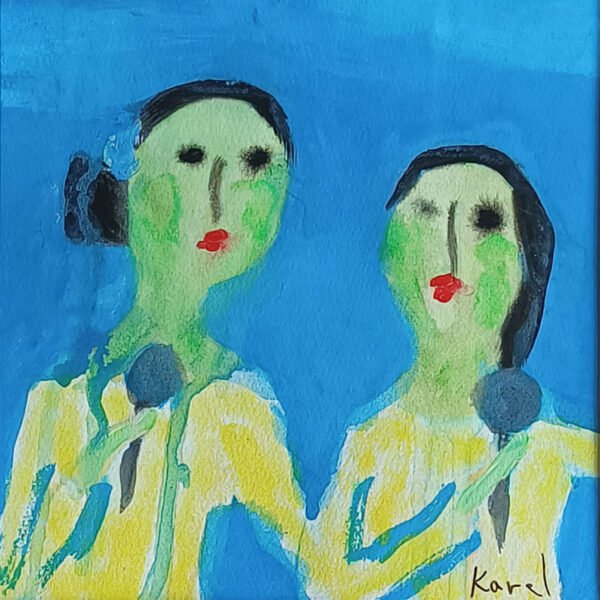 painting on paper by karel van kakketist untitled sisters singing (18)